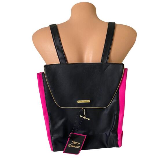 Juicy Couture Handbags - Juicy Couture Backpack Black Pink Bag Expandable Purse Handbag Gold Trim New